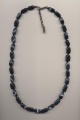 Antique hand knotted stone beads necklace made of banded agate from Idar-Oberstein, Germany, silver findings, length necklace 24'' 61cm., length extension chain 3.5'' 9cm.